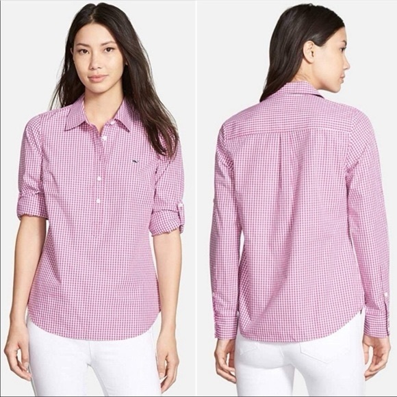 Vineyard Vines Tops - Vineyard Vines Purple Gingham Popover Button Shirt, Sz 00